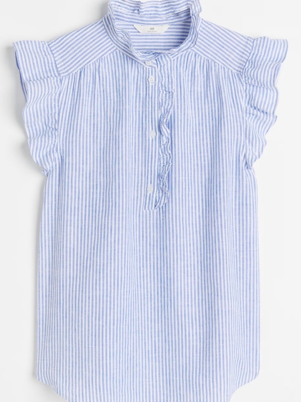 H&M Blue White Striped Linen Blend Sleeveless Blouse Size S